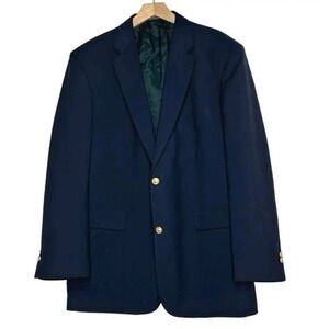 David Taylor Sport Coat Blazer 42L Navy Blue Gold Crest Buttons Wool Blend Tall